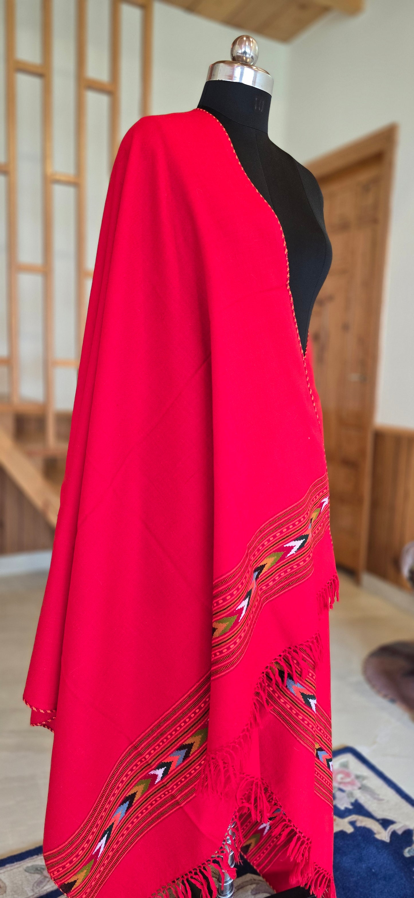 Shawl – Kullu Single Patti – Red – Wool