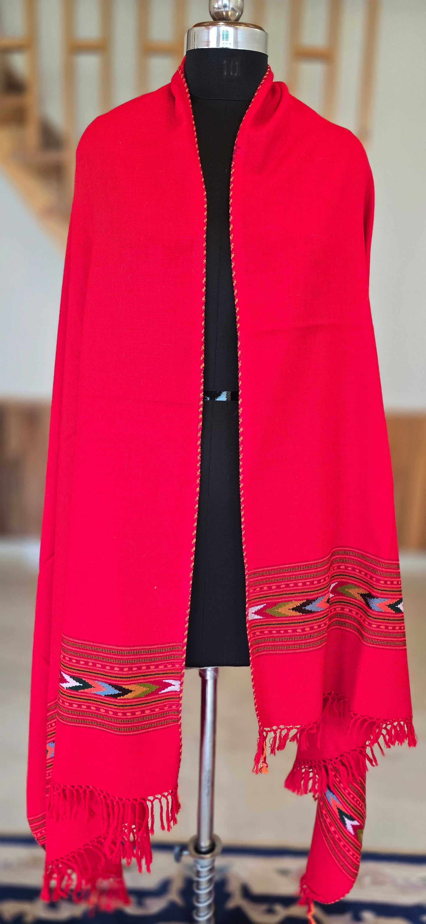 Shawl – Kullu Single Patti – Red – Wool