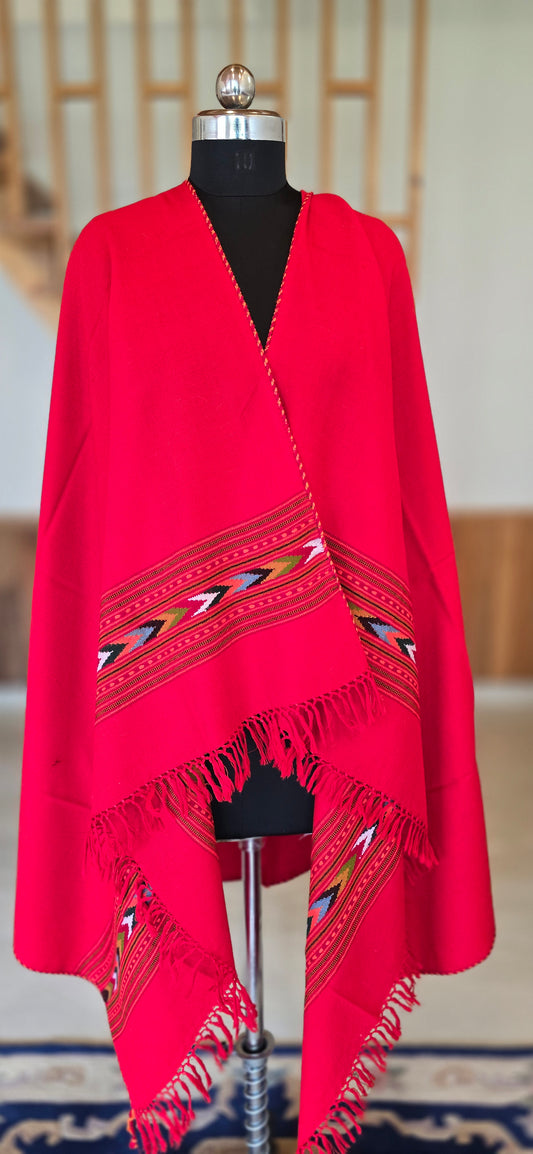 Shawl – Kullu Single Patti – Red – Wool