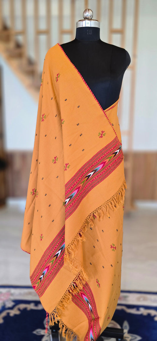 Shawl – Kullu Single Patti Floral – Yellow – Wool
