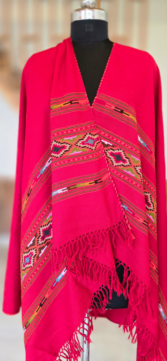 Shawl – Kullu Teen Patti – Red – Wool