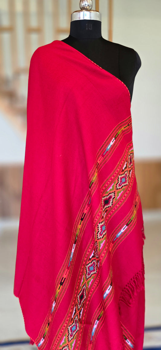 Shawl – Kullu Teen Patti – Red – Wool