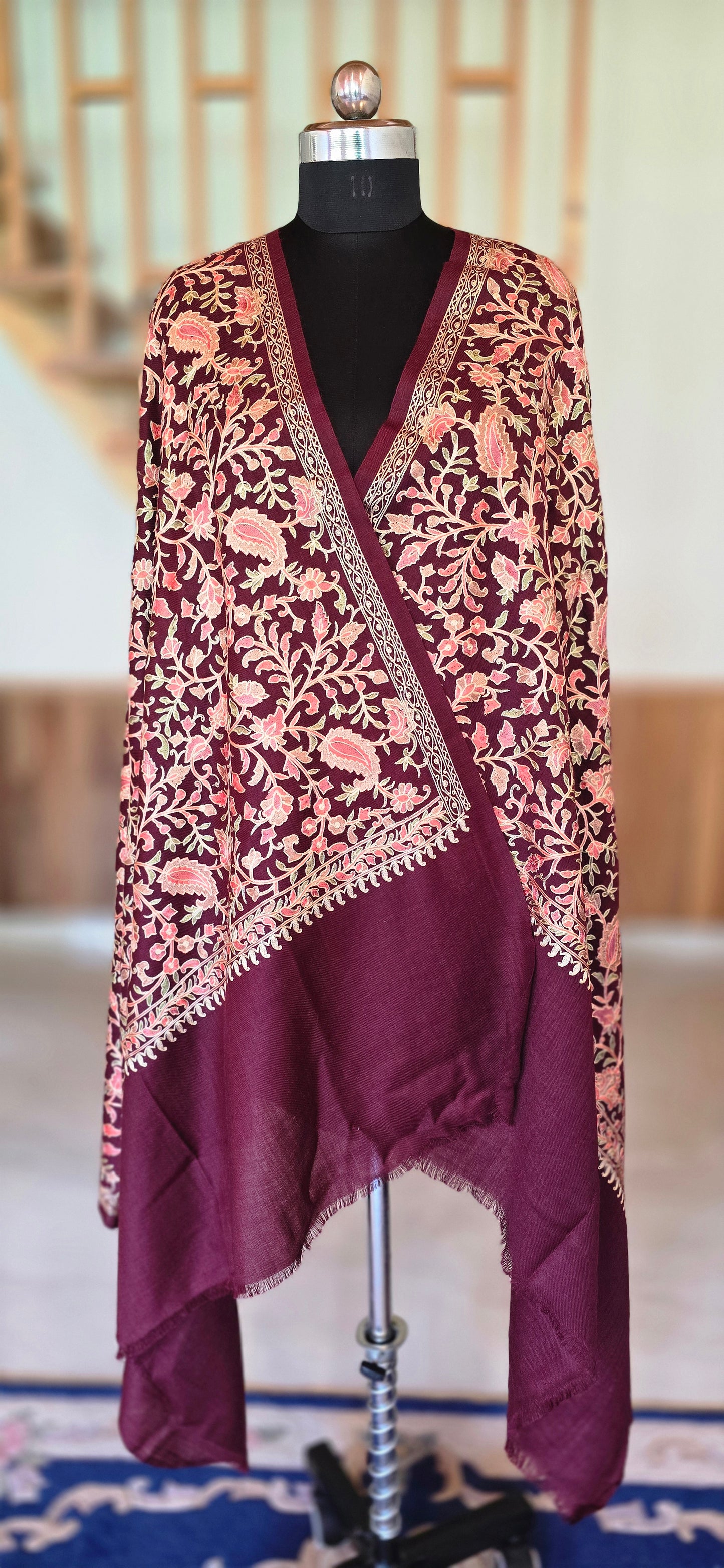 Shawl - Designer - Floral - Maroon