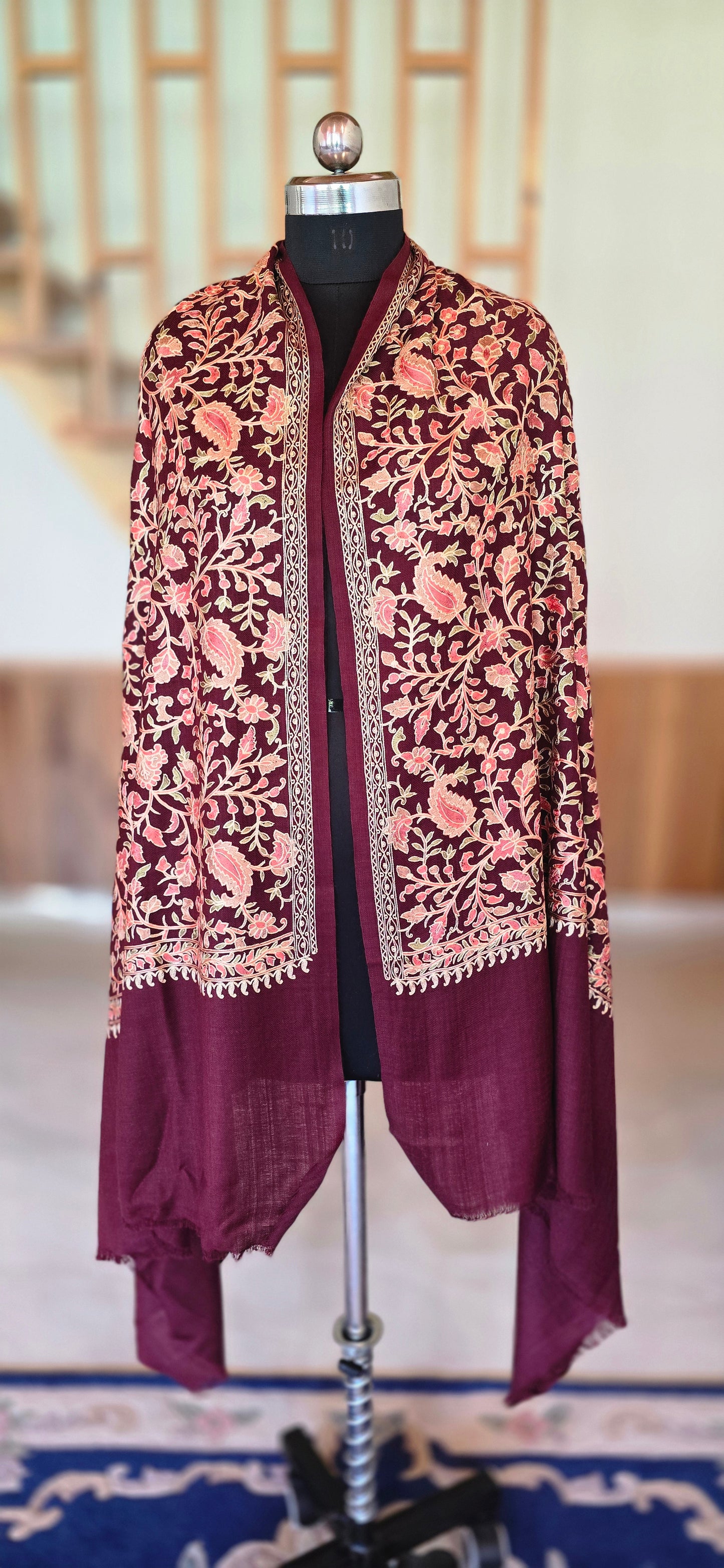 Shawl - Designer - Floral - Maroon