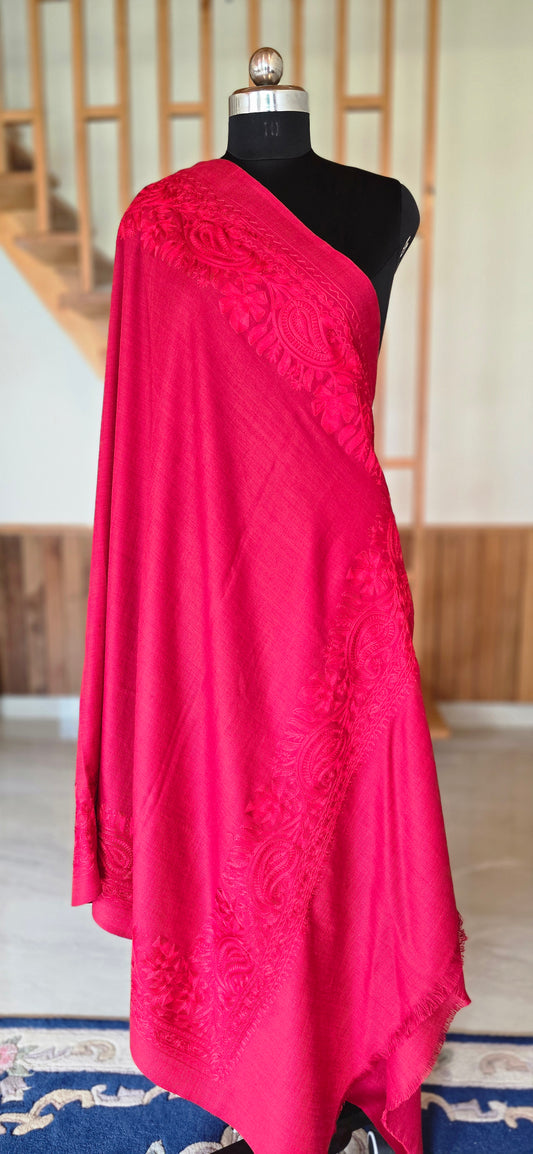 Shawl – Designer – Self embroidered – Red