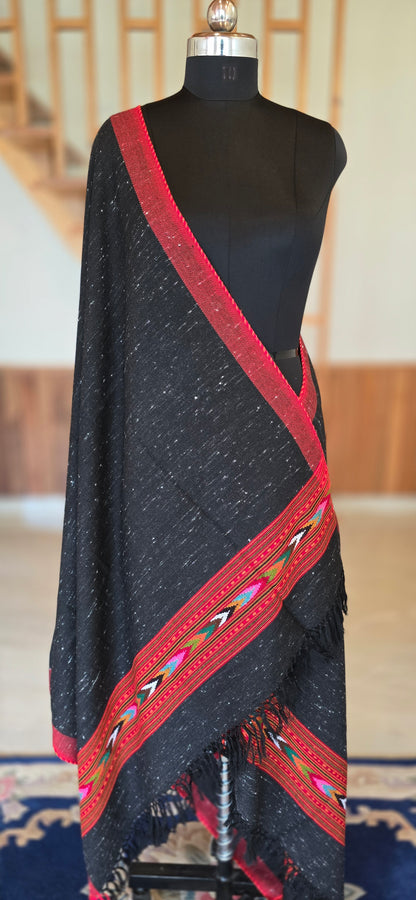 Shawl – Kullu Single Patti – Black – Wool