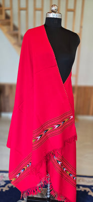 Shawl – Kullu Single Patti – Red – Wool