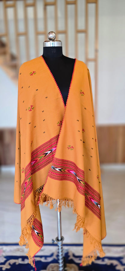 Shawl – Kullu Single Patti Floral – Yellow – Wool