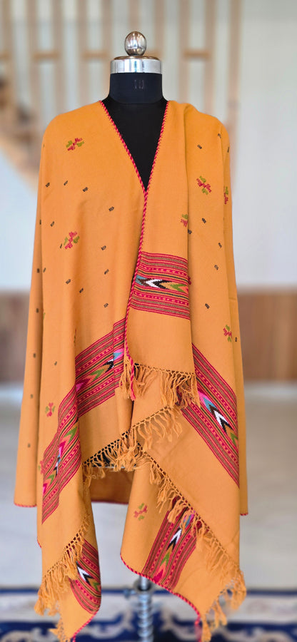 Shawl – Kullu Single Patti Floral – Yellow – Wool