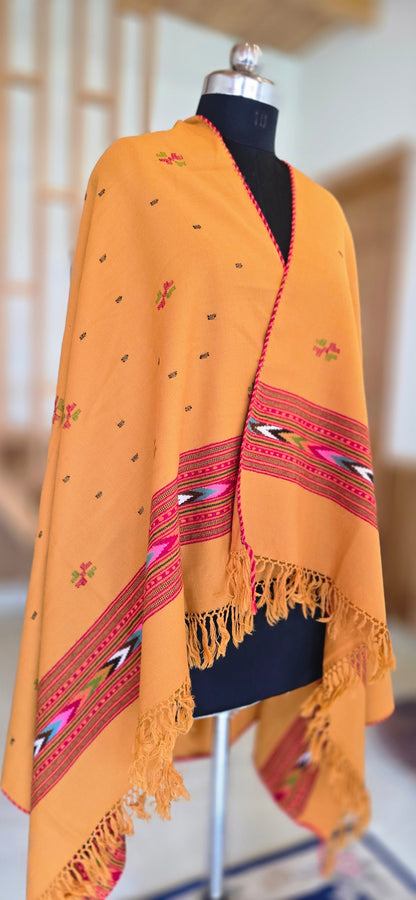 Shawl – Kullu Single Patti Floral – Yellow – Wool