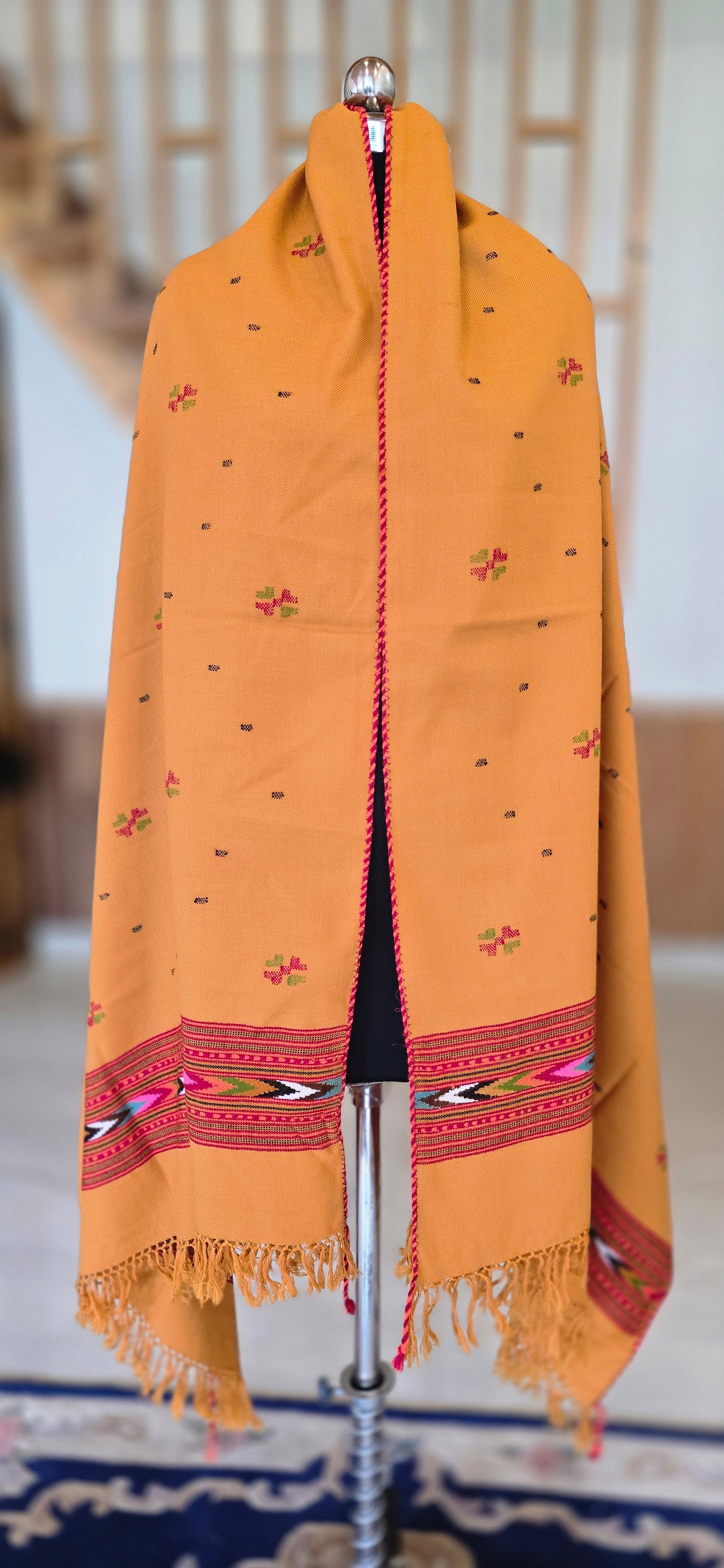 Shawl – Kullu Single Patti Floral – Yellow – Wool