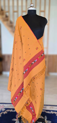 Shawl – Kullu Single Patti Floral – Yellow – Wool
