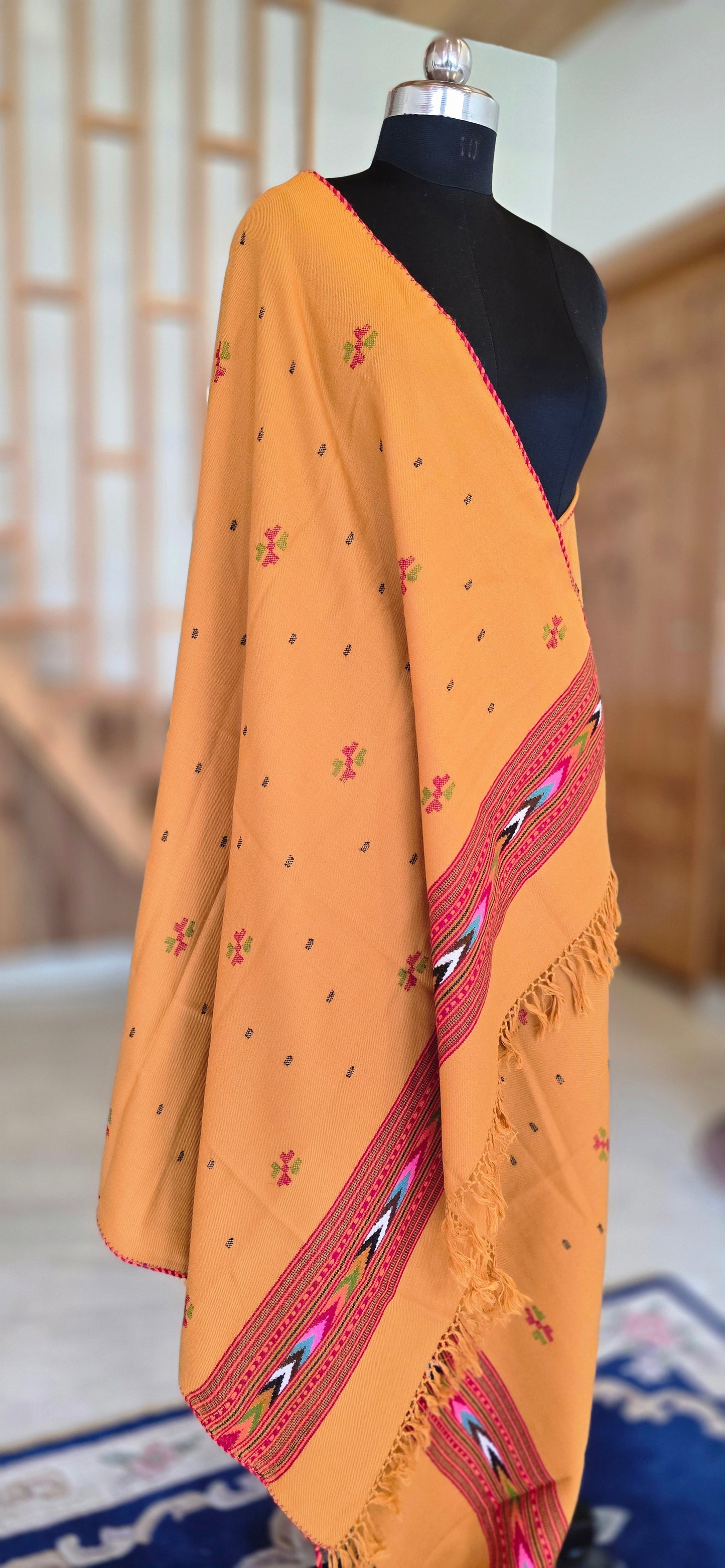 Shawl – Kullu Single Patti Floral – Yellow – Wool