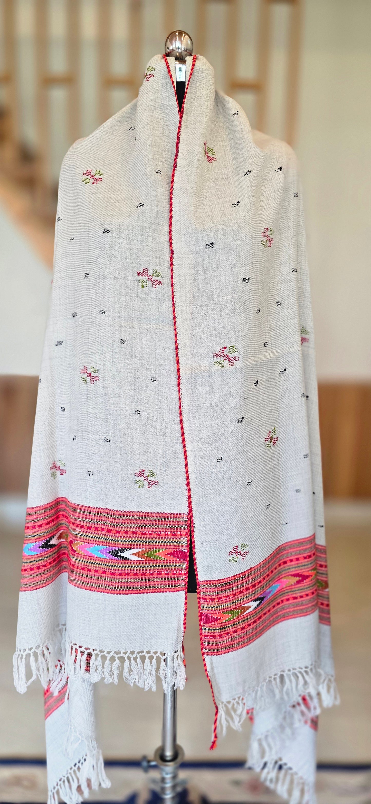 Shawl – Kullu Single Patti Floral – Cream – Wool