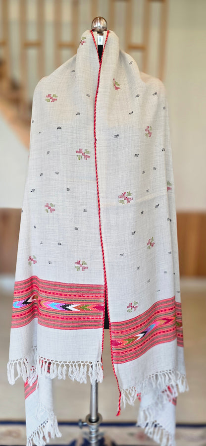 Shawl – Kullu Single Patti Floral – Cream – Wool