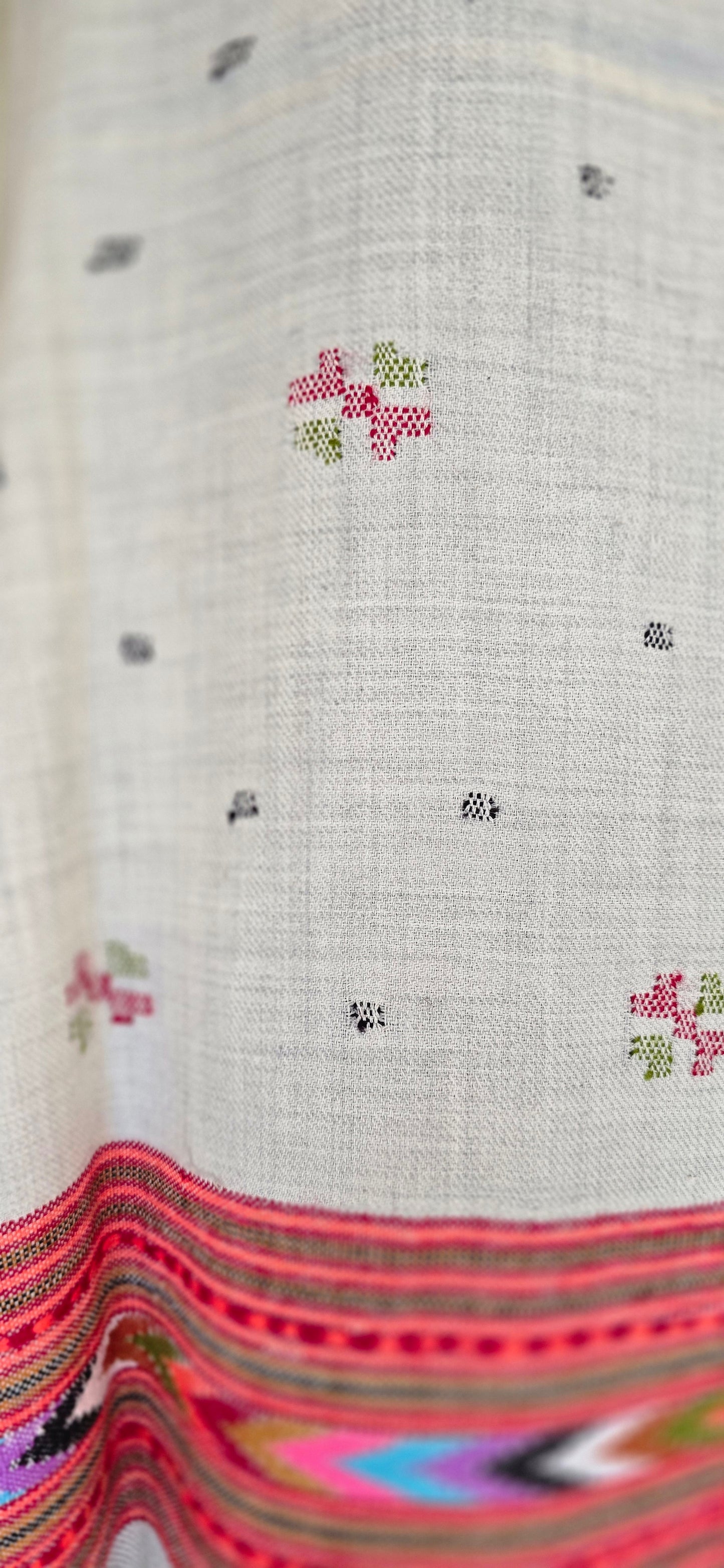 Shawl – Kullu Single Patti Floral – Cream – Wool