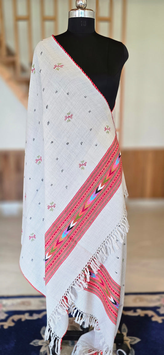 Shawl – Kullu Single Patti Floral – Cream – Wool