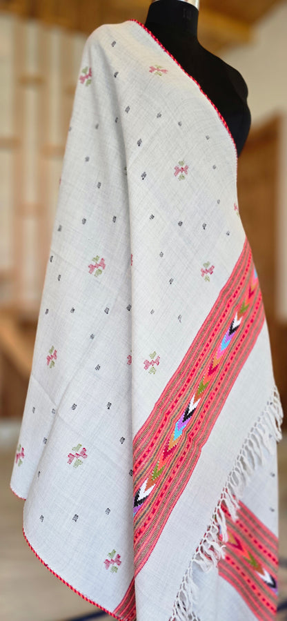 Shawl – Kullu Single Patti Floral – Cream – Wool