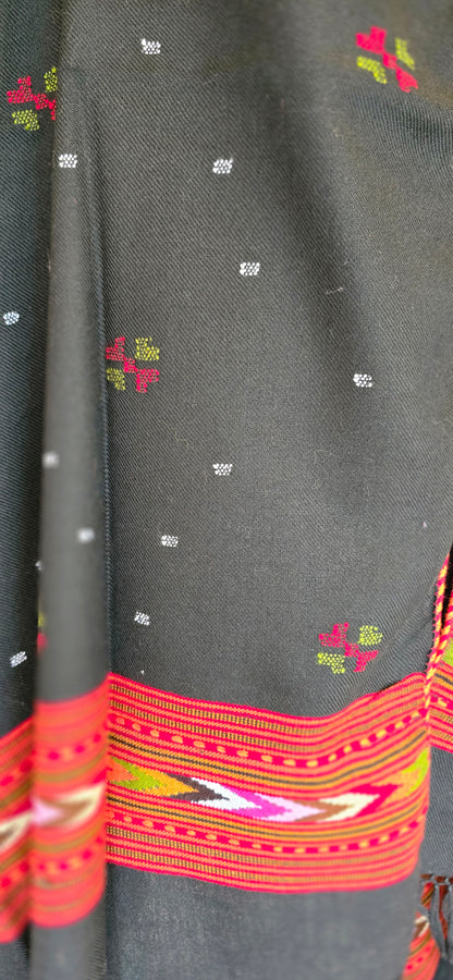 Shawl – Kullu Single Patti Floral – Black – Wool