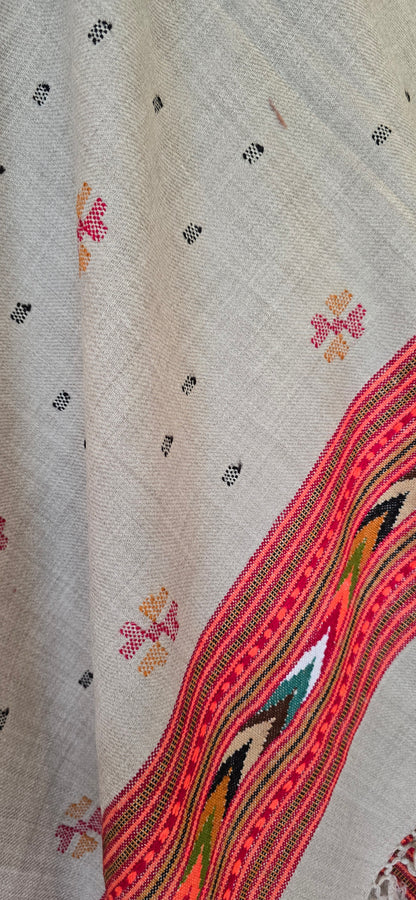 Shawl – Kullu Single Patti Floral – Gray – Wool