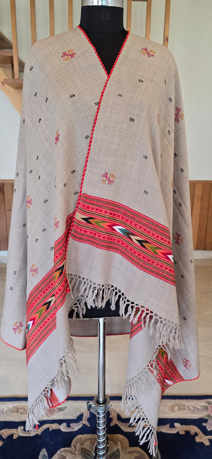 Shawl – Kullu Single Patti Floral – Gray – Wool