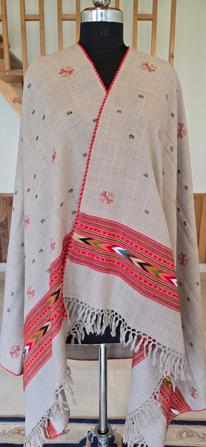 Shawl – Kullu Single Patti Floral – Gray – Wool