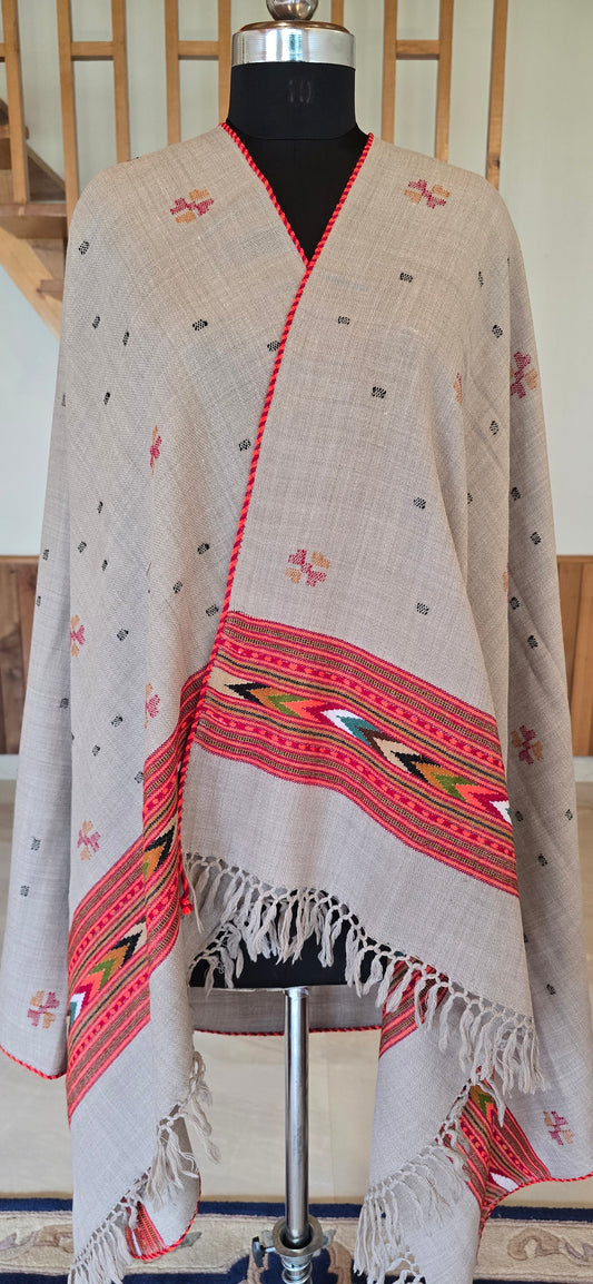 Shawl – Kullu Single Patti Floral – Gray – Wool