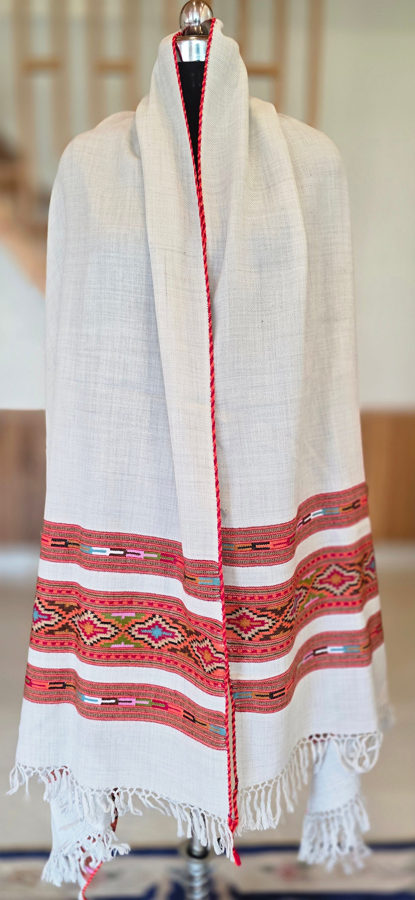 Shawl – Kullu Teen Patti – White – Wool