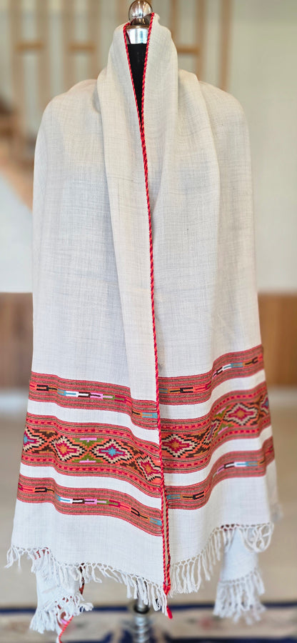 Shawl – Kullu Teen Patti – White – Wool