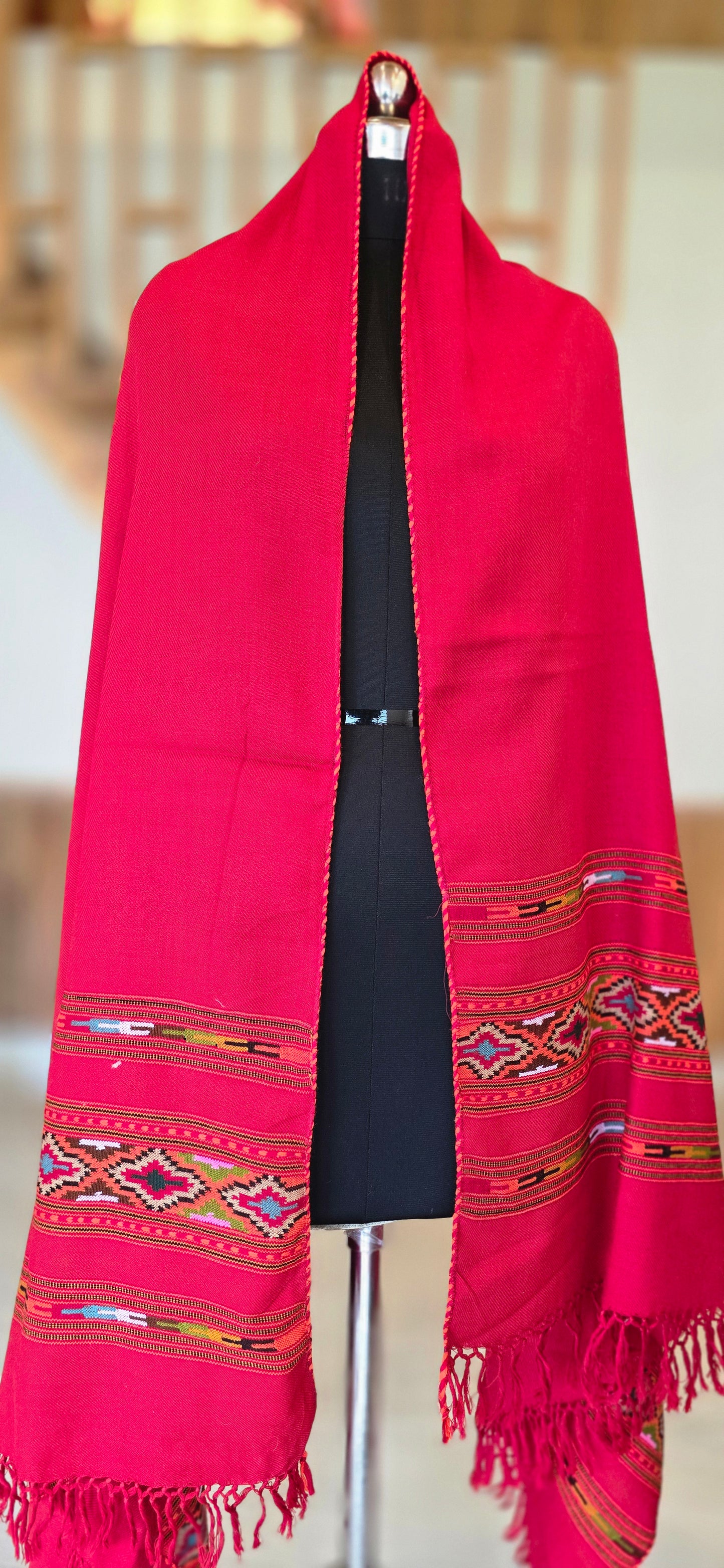Shawl – Kullu Teen Patti – Red – Wool