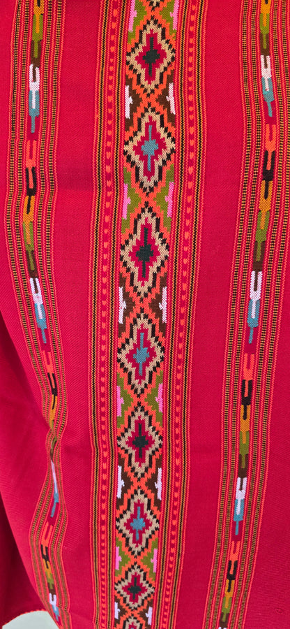 Shawl – Kullu Teen Patti – Red – Wool