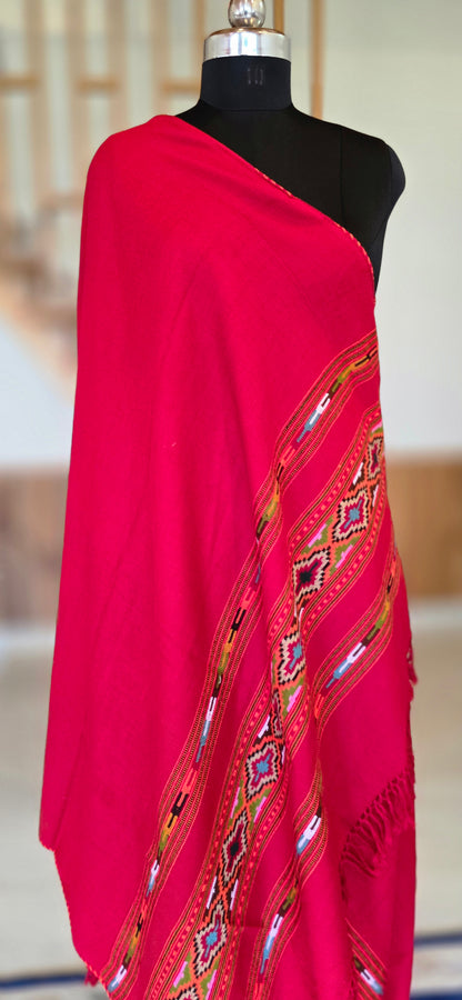 Shawl – Kullu Teen Patti – Red – Wool