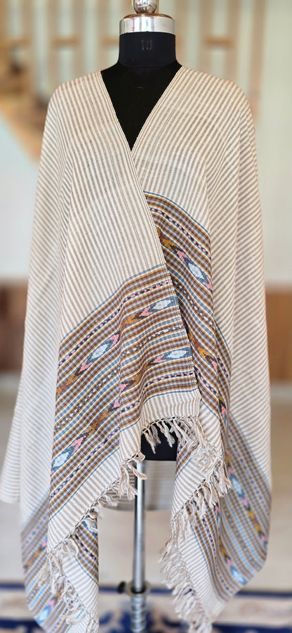 Shawl – Angora Wool - Stripes - White