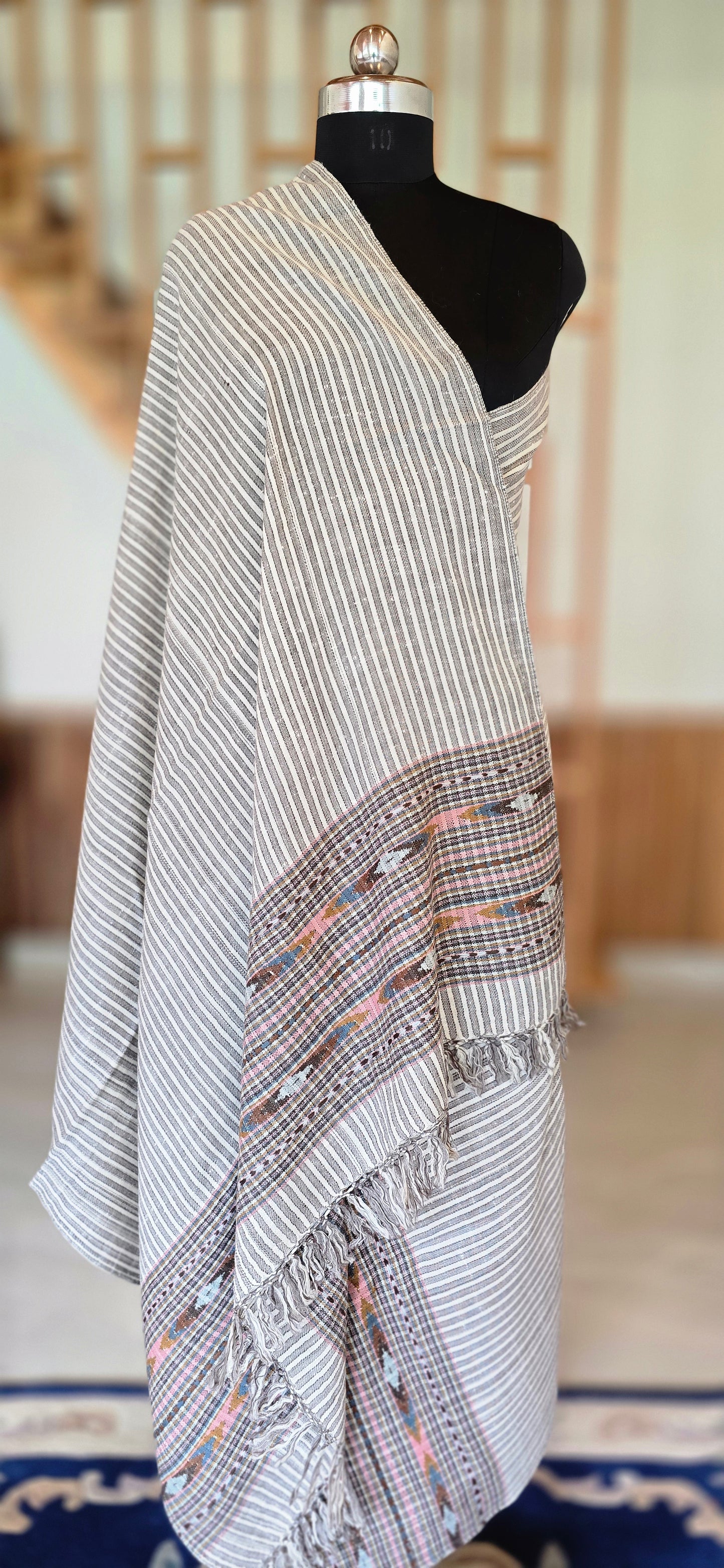 Shawl – Angora Wool - Stripes - White