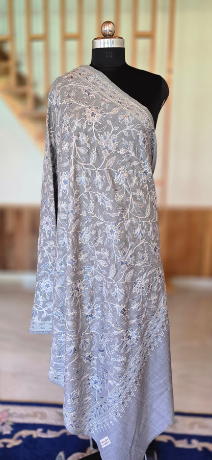 Shawl - Designer - Floral - Gray