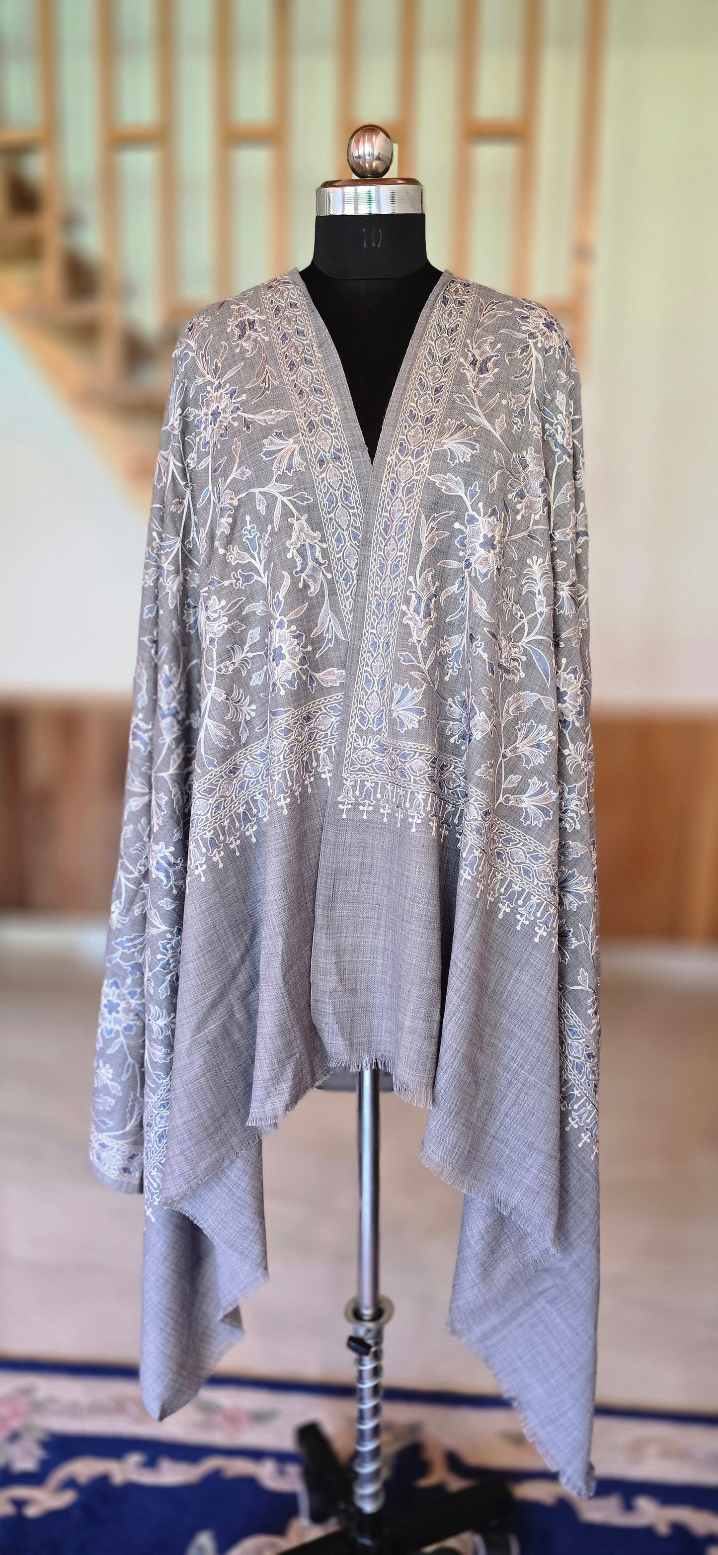 Shawl - Designer - Floral - Gray