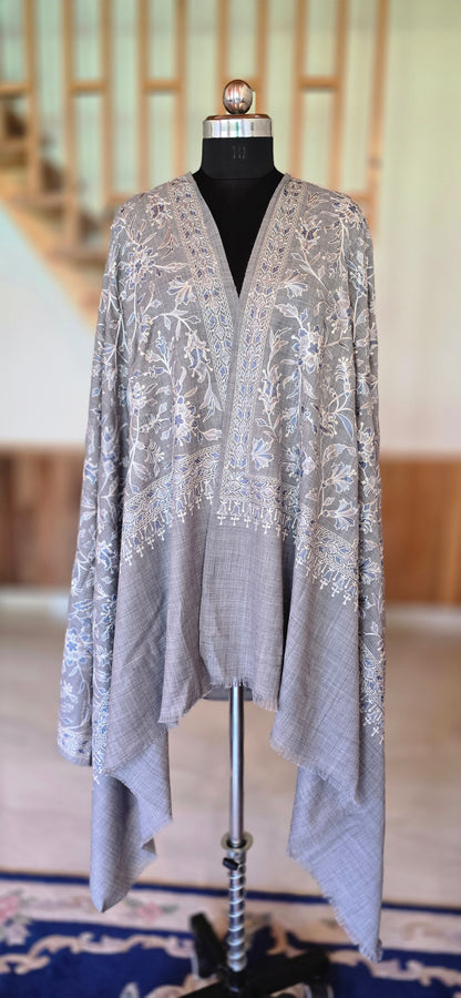Shawl - Designer - Floral - Gray