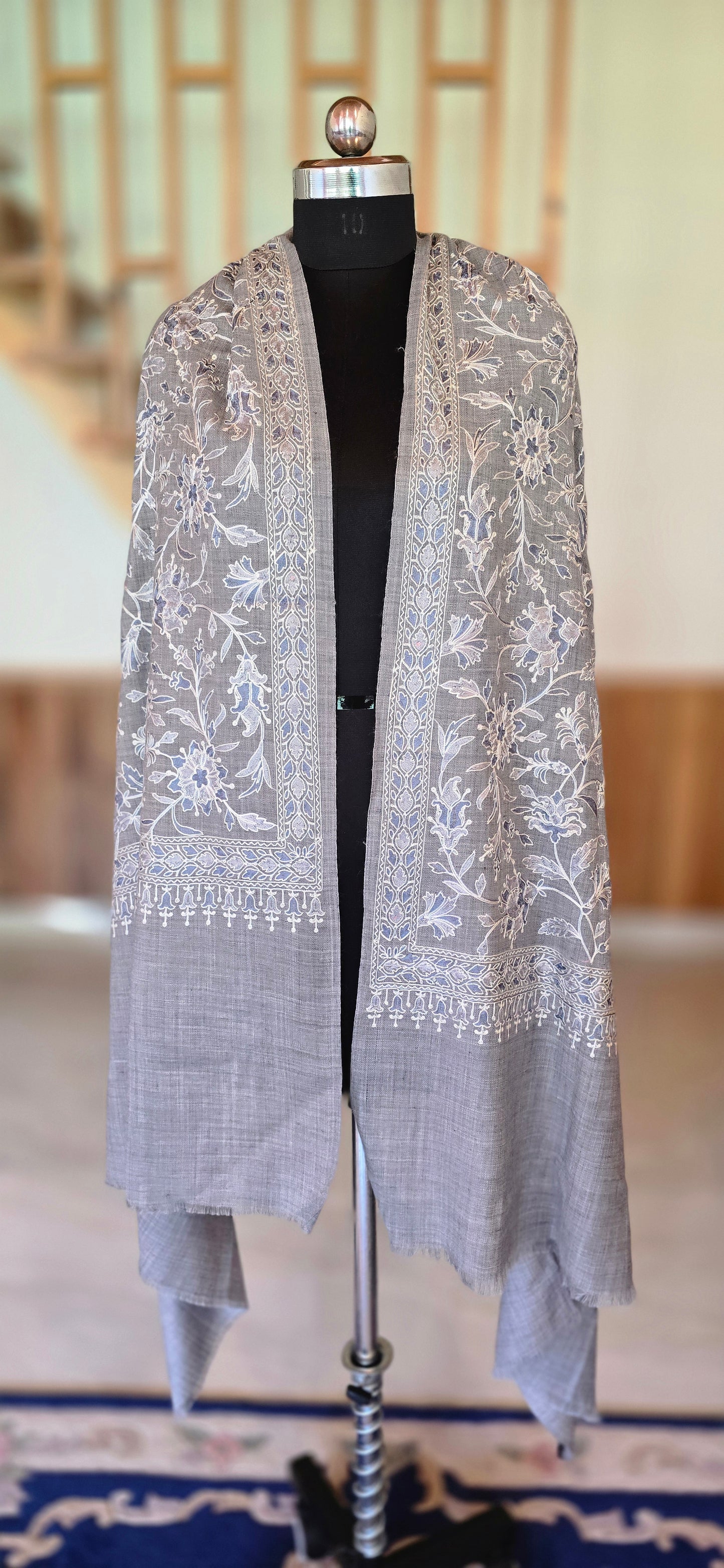 Shawl - Designer - Floral - Gray