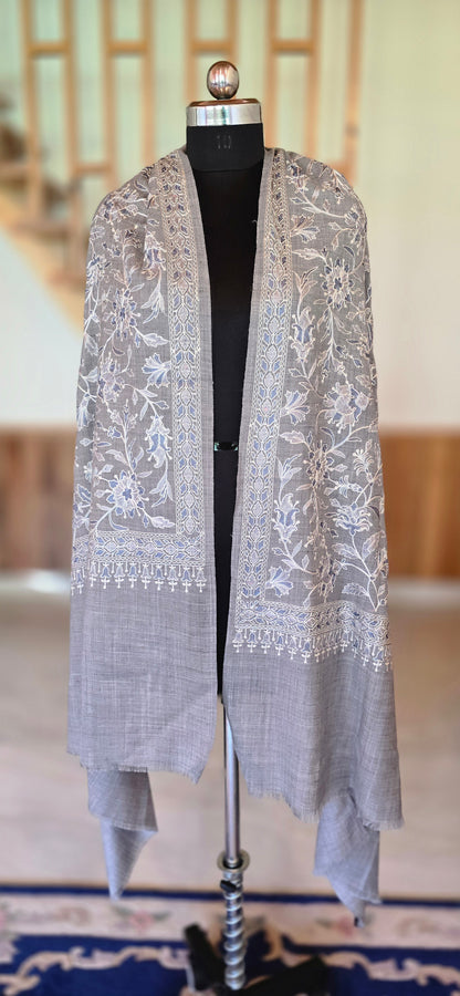 Shawl - Designer - Floral - Gray