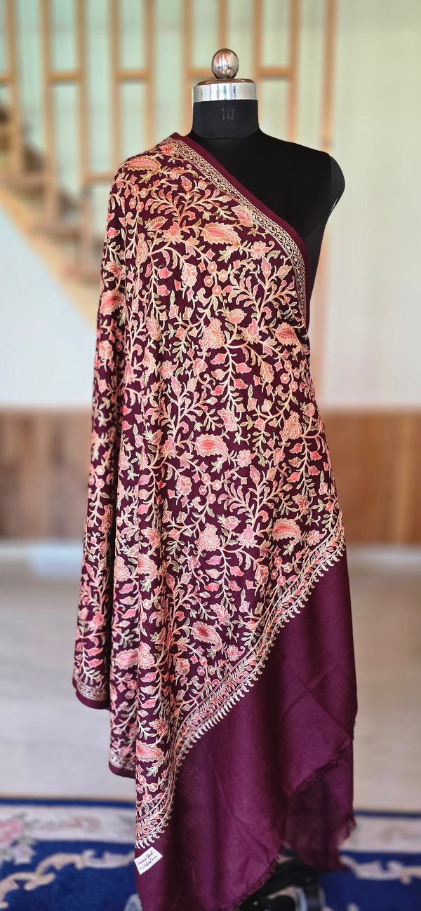 Shawl - Designer - Floral - Maroon