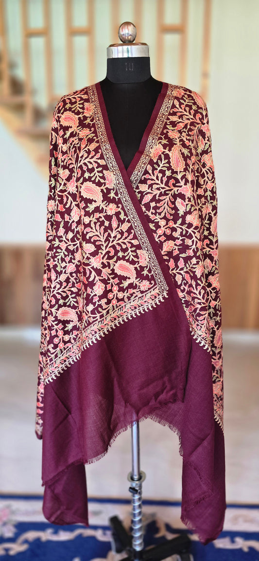 Shawl - Designer - Floral - Maroon