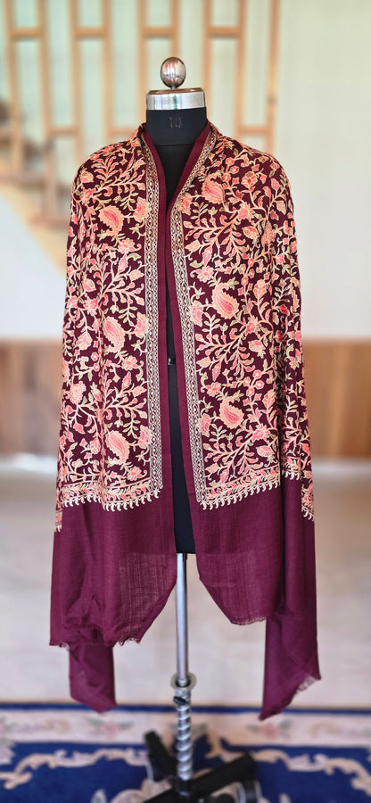 Shawl - Designer - Floral - Maroon