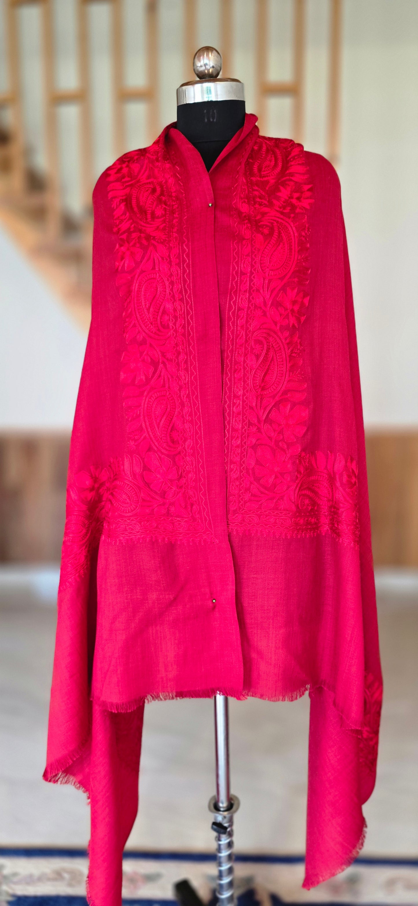 Shawl – Designer – Self embroidered – Red