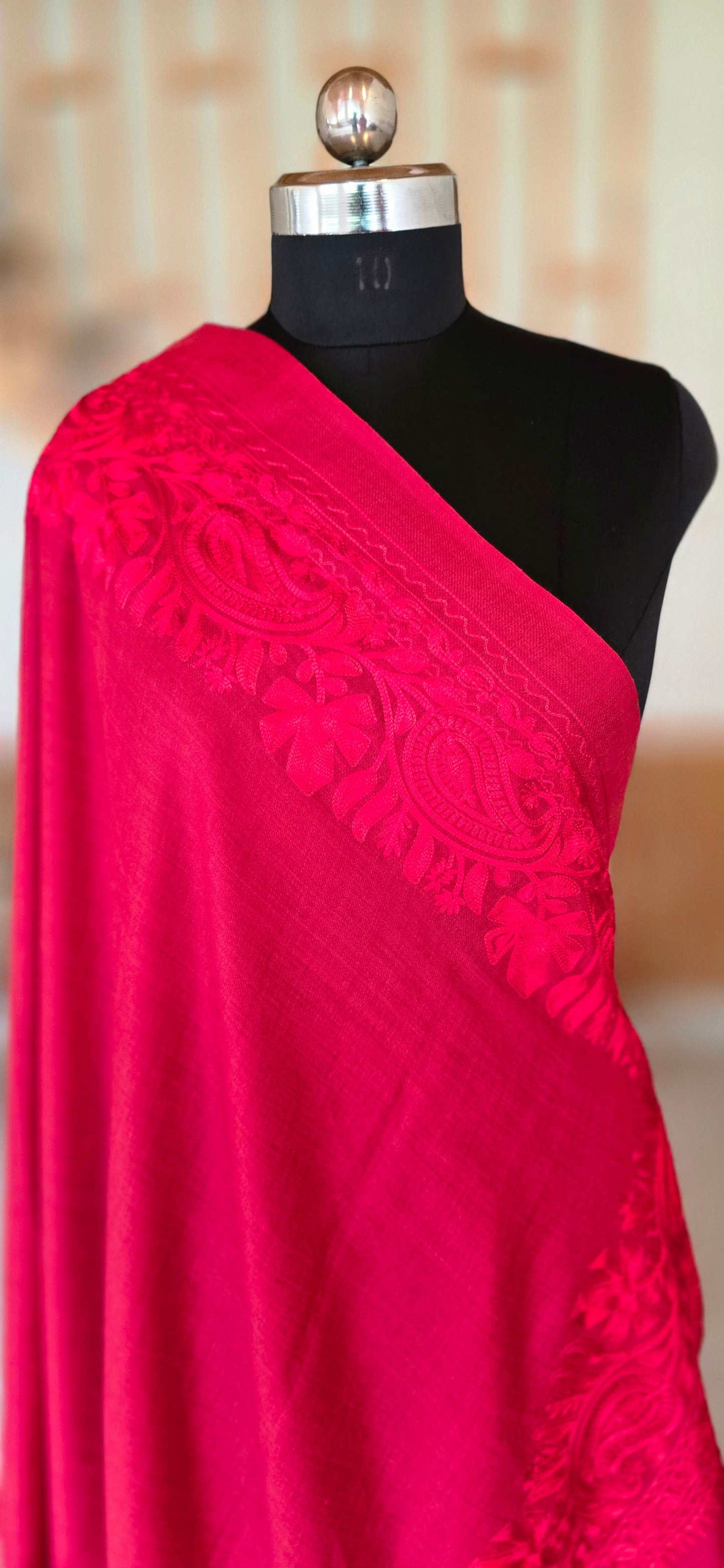 Shawl – Designer – Self embroidered – Red