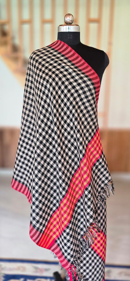 Woolen Kullu Stole - Check Pattern