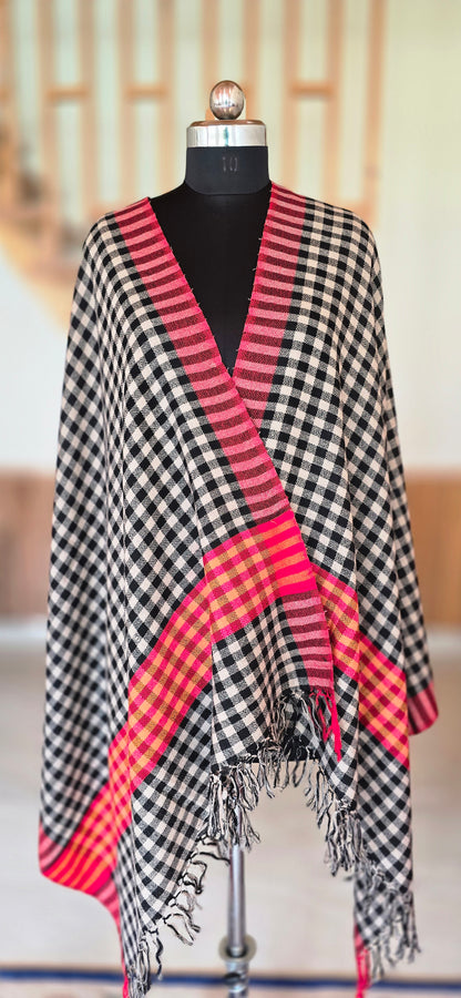 Woolen Kullu Stole - Check Pattern