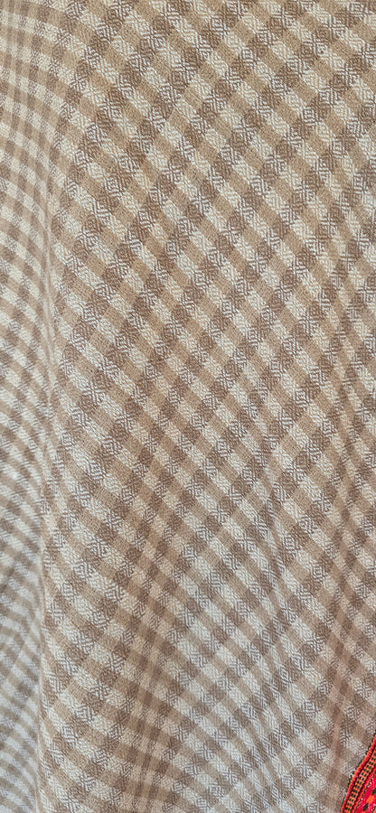 Woolen Kullu Stole - Check Pattern - Cream