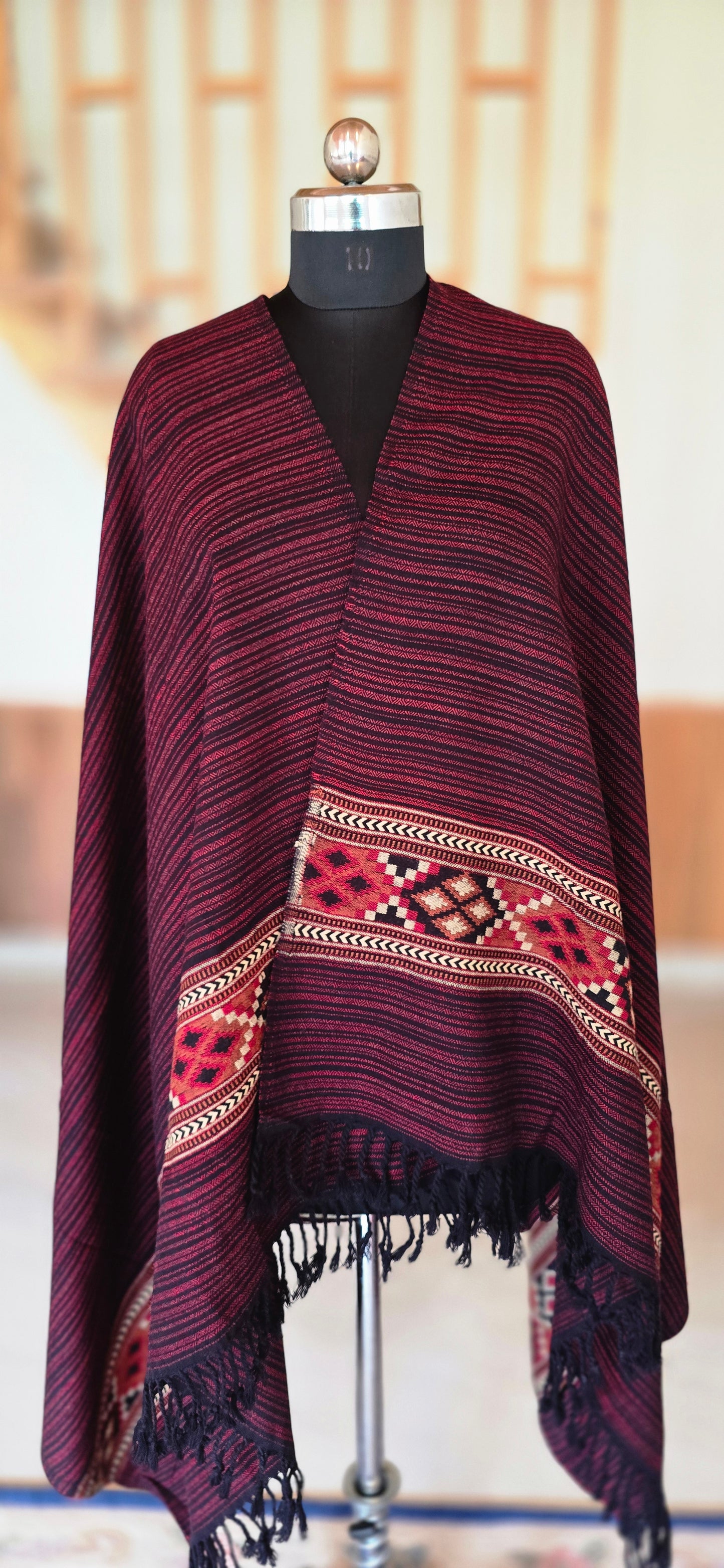 Shawl – Classic Pattern Stripes – Ethnic – Maroon