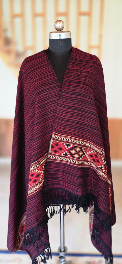 Shawl – Classic Pattern Stripes – Ethnic – Maroon
