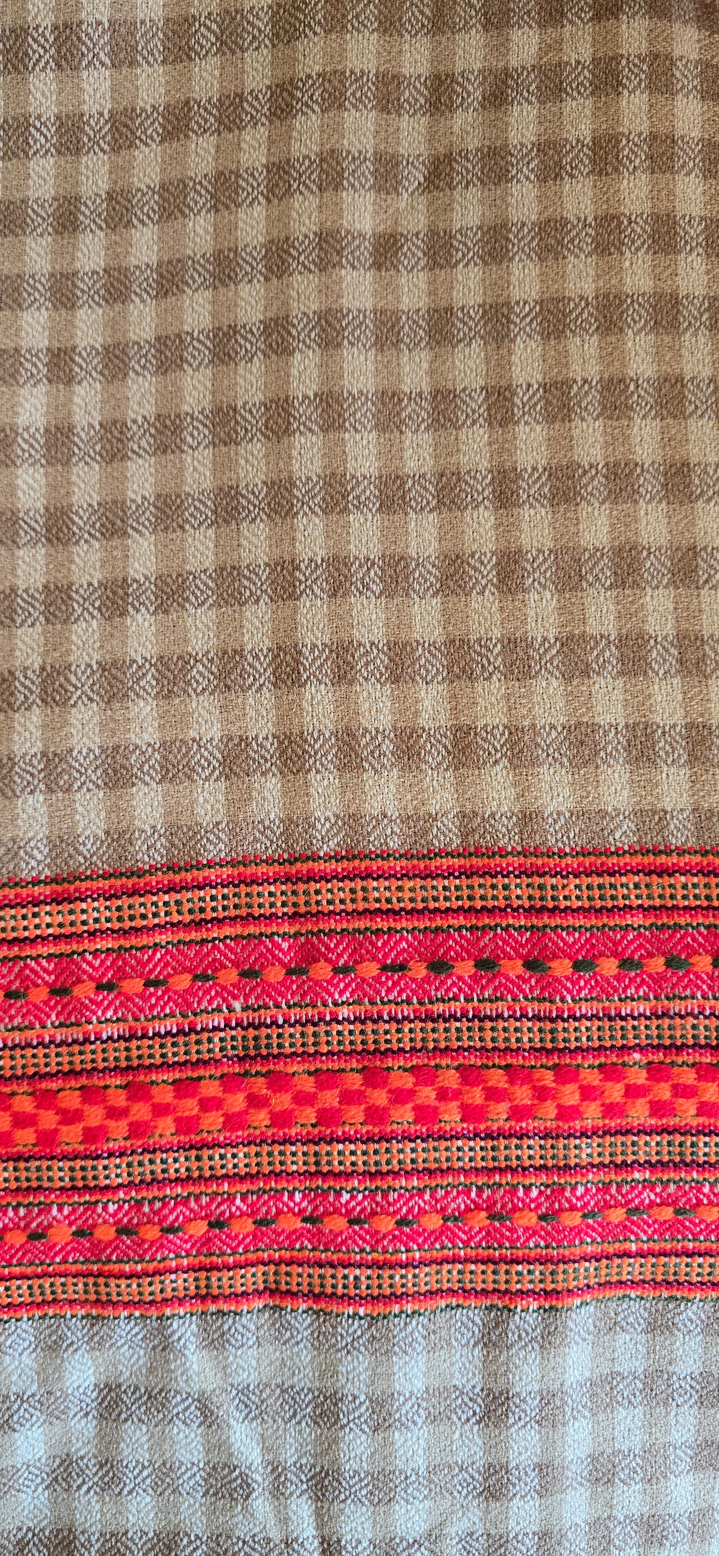 Woolen Kullu Stole - Check Pattern - Cream